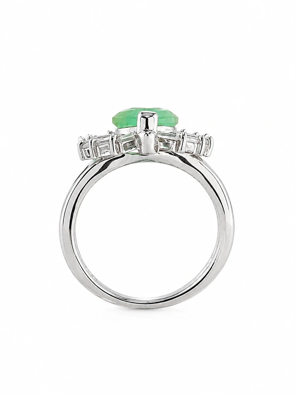 925 Sterling Silver Green Heart Halo Ring | CZ | Pre-Owned | Excellent Condition